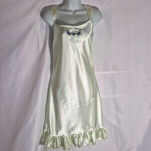 Pink K nightgown, Light Green with Purple needlepoint at bust, in size XL